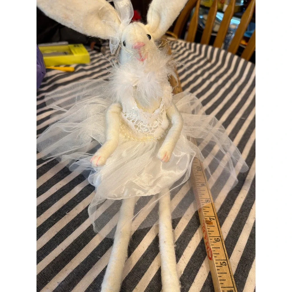 White Ballerina Bunny Doll Long Legged Rabbit Plush Tulle Tutu Lace 19in RN75343